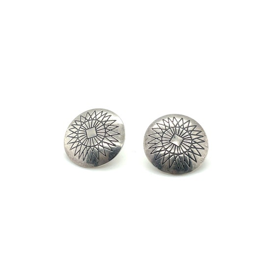 NTNM Navajo Sterling Silver Concho Post Stud Earrings – Handmade By Gloria Ha – 3/8 Inch Diameter – New With Tags