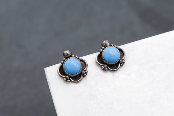 Sterling Silver Faux Turquoise Southwestern Stud Earrings, Western Turquoise Earrings, Turquoise Studs, Classic Sterling Turquoise Studs