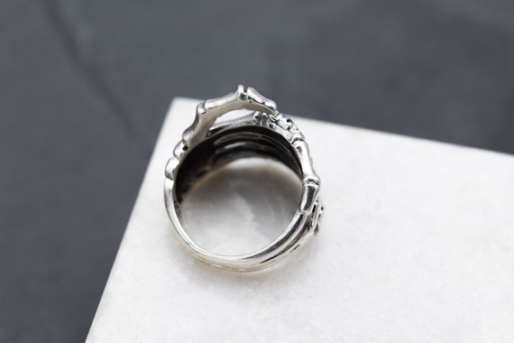 Sterling Silver Skeleton Hand Punk Biker Ring, St… - image 2