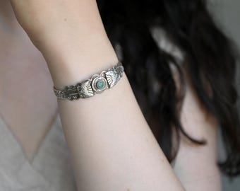 Fred Harvey Era Native American Turquoise Snake Cuff Bracelet