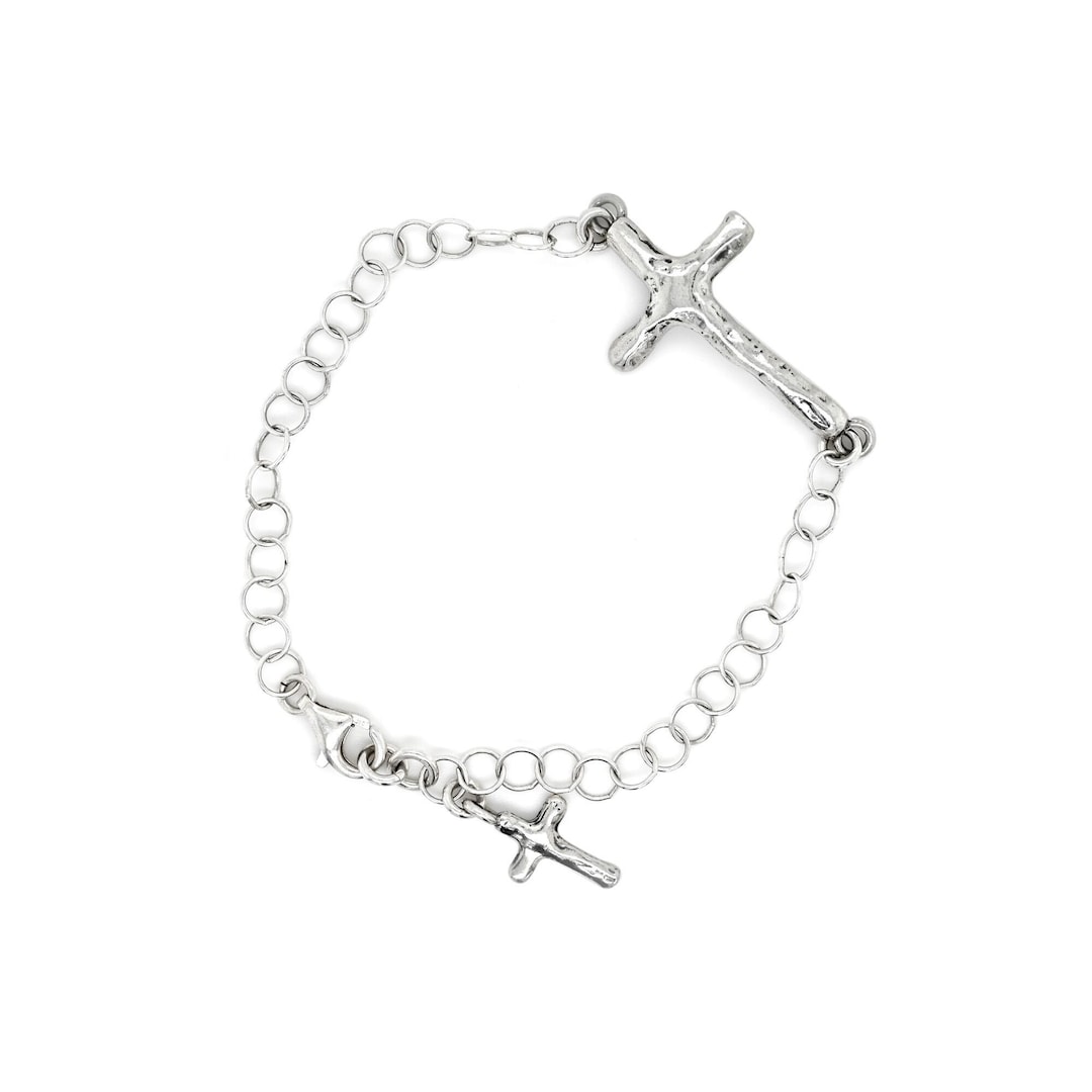 Sterling Silver DIDAE Cross Bracelet Link Bracelet, Minimalist