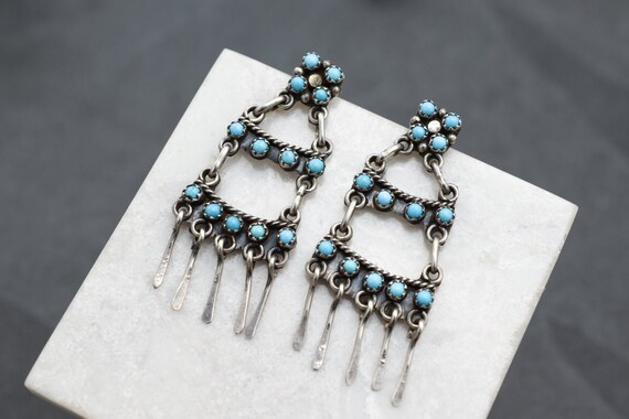 Sterling Silver Zuni Fringe Dangle Earrings, Sterl