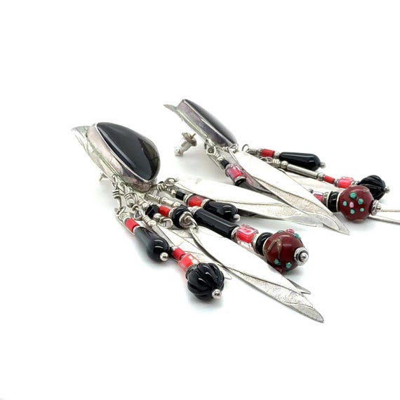 Studio Signed TABRA Designer Beaded Onyx Dangle E… - image 2