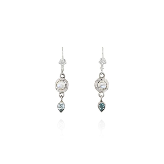 Sterling Silver  Dangle Moonstone and Blue Topaz Earrings, Moonstone Earrings, Sterling Moonstone Jewelry, Multigem Dangle Earrings