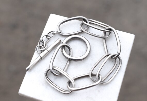 Sterling Silver Oval Double Link Modern Toggle Br… - image 1