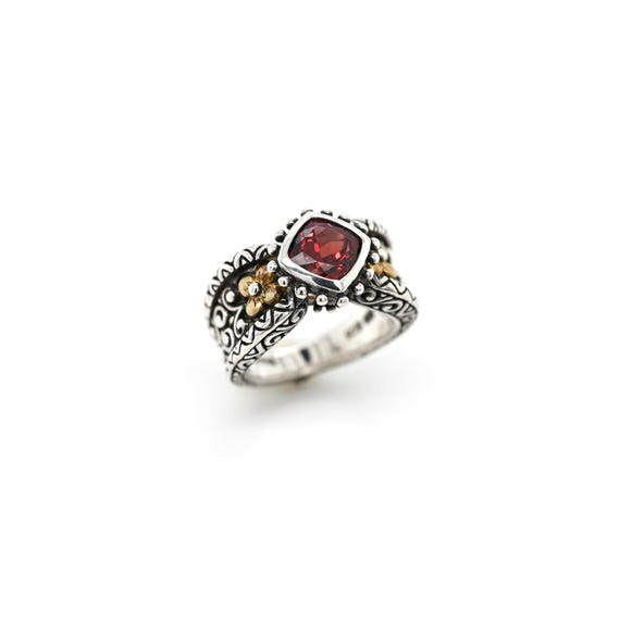 Sterling Silver and 18k Yellow Gold Barbara Bixby Garnet Ring, Barbara Bixby Ring, Barbara Bixby Jewelry, 925 Silver Designer Garnet Ring