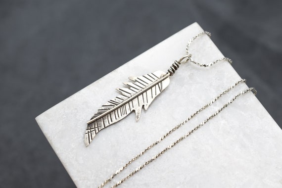 Sterling Silver Native American Feather Necklace,