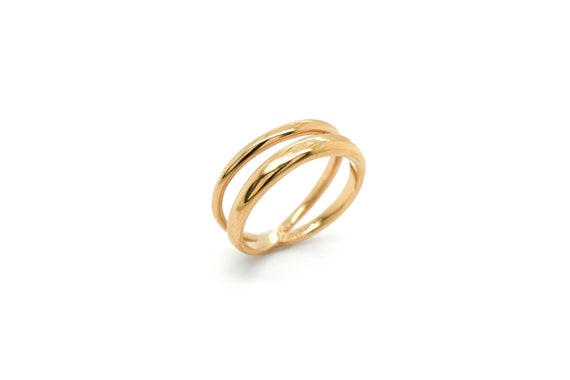 Sterling Gold Overlay Double Band Ring, Gold Illusion Ring, Gold Stacking Ring, Minimalist Gold Ring