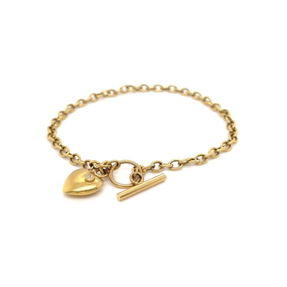 14k Yellow Gold Diamond Heart Toggle Bracelet, 14… - image 2