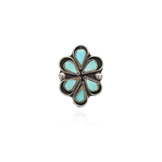 Sterling Silver Native American Turquoise Flower Ring, Sterling Zuni Ring, Zuni Jewelry, Turquoise Inlay Jewelry, Zuni Turquoise Ring