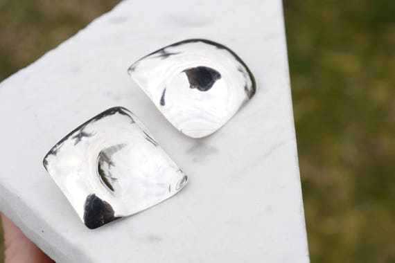 Sterling Silver Modernist Thumbprint Earrings, Mo… - image 3