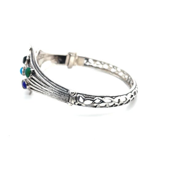 Sterling Silver Multigem Hinged Bangle Bracelet, … - image 4
