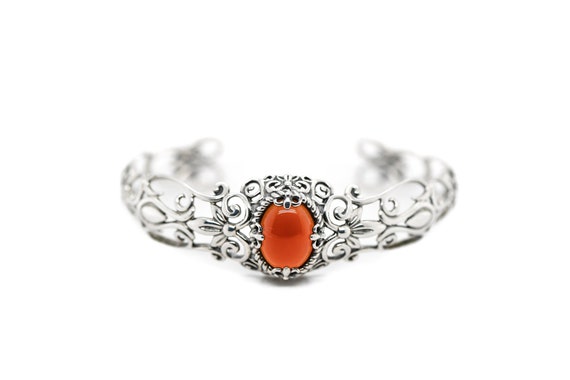 Sterling Carolyn Pollack Relios Carnelian Cuff Br… - image 1