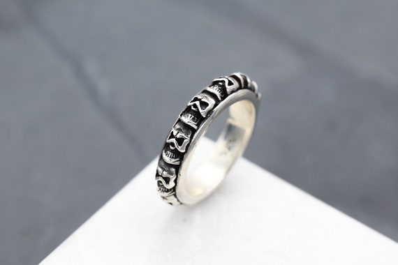 Thick Sterling Silver Skull Biker Ring, Sterling Skull Ring, Sterling Punk Jewelry, Sterling Silver Skull Ring, Skeleton Jewelry, Guy Ring
