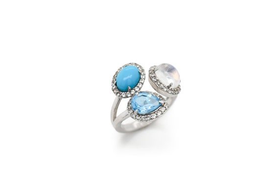 Sterling Rainbow Moonstone Turquoise and Blue Top… - image 1