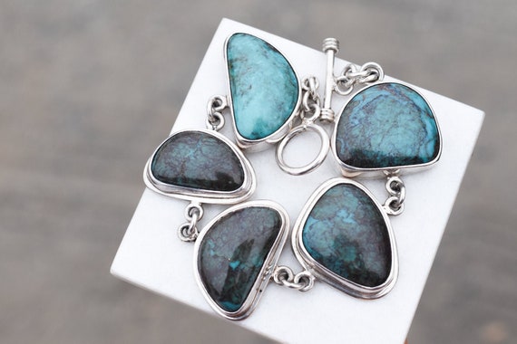 Sterling Silver and Chrysocolla Chunky Link Bracel