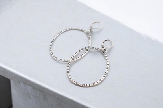 Artisan Sterling Silver Textured Dangle Earrings,… - image 1