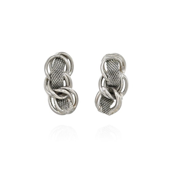 Antique Silver Signed HOBE Clip on Earrings, Early Hobe Jewelry, Industrial Silver Jewelry, Silver Hobe Earrings, Curb Link Earrings