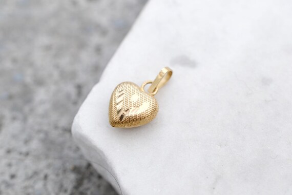 18k Yellow Gold Diamond Cut Heart, Small Gold Hear