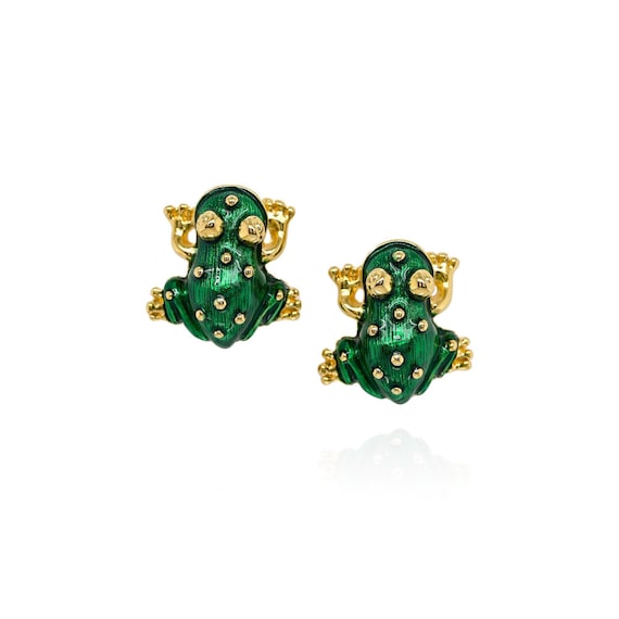 Gold Tone Designer KJL Kenneth J Lane Green Ename… - image 1