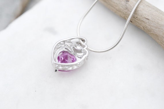 Sterling Silver Pink CZ Heart Mom Necklace, Sterl… - image 2