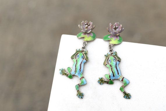 Frog earringsSterling Silver red coral Frog earringscharm Southwestern Frog dangle drop earrings Handmade in USA