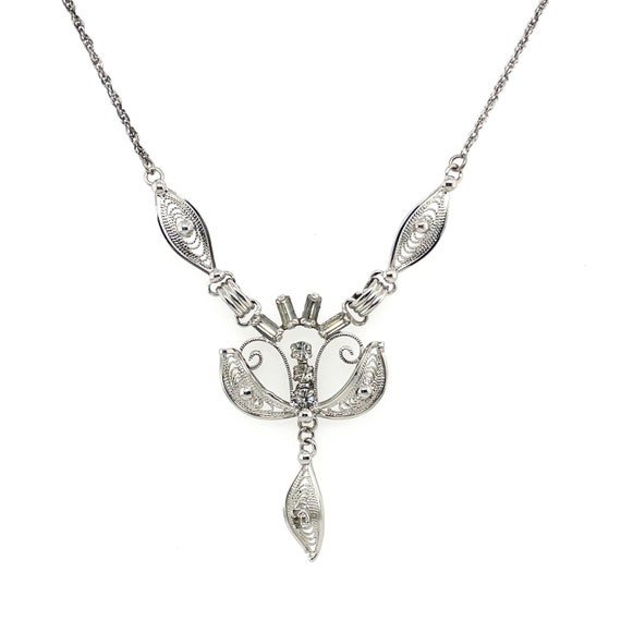 Sterling Designer ESPO Rhinestone Necklace, Sterl… - image 1