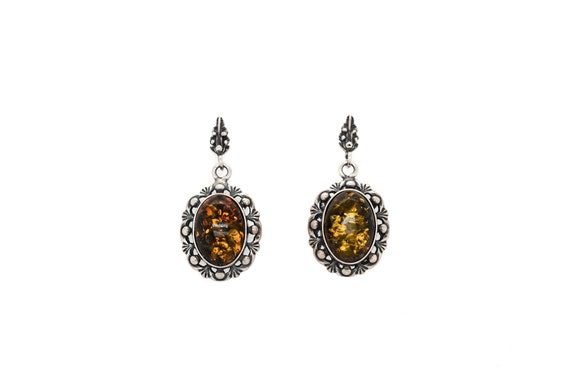 Sterling Silver Oval Amber Earrings, Amber Jewelry, Sterling Silver Amber Aarrings, Simple Amber Earrings, Sterling Silver Oval Earrings