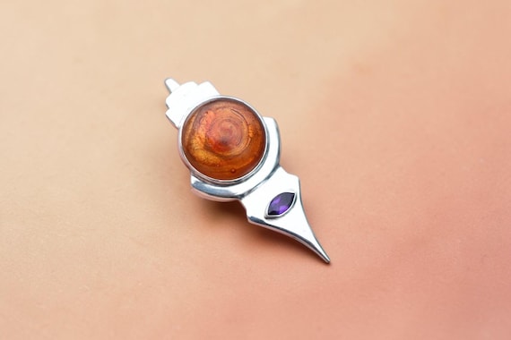 Sterling Silver Modernist Art Glass Amethyst Pendant, Modernist Pendant, Unique Sterling Pendant, Art Glass Jewelry, Atomic Jewelry