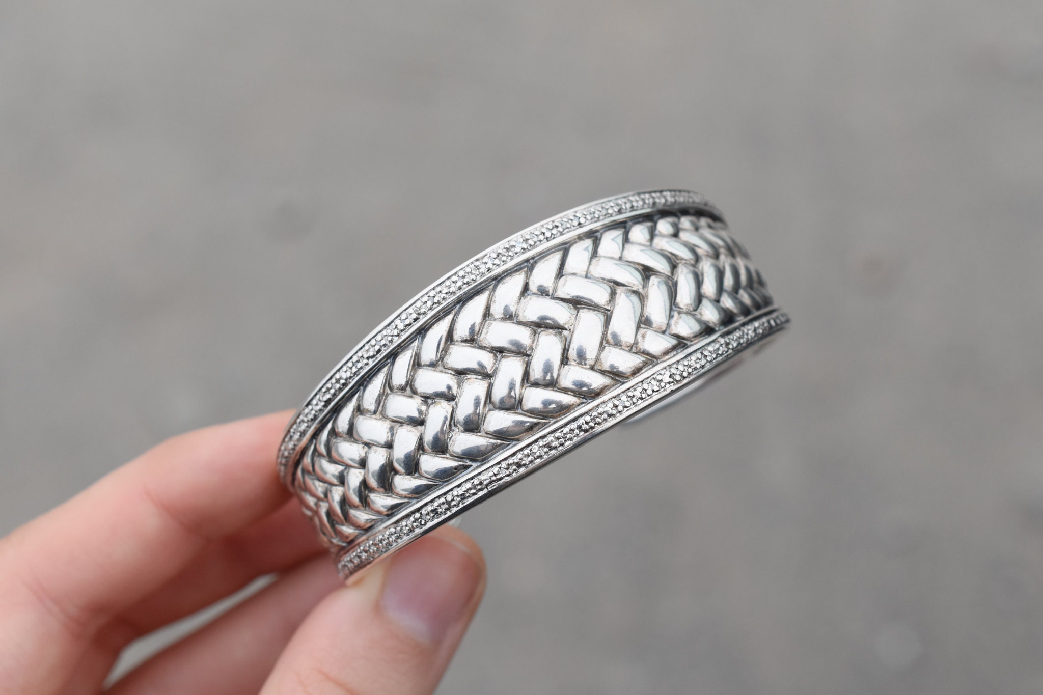 Sterling Silver Modern Basket Weave Cuff Bracelet Abstract Etsy UK