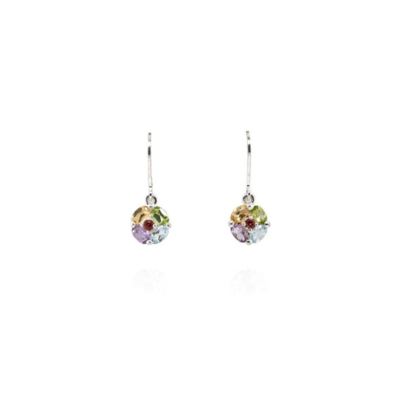 Sterling Silver Multigem Rainbow Dangle Earrings,… - image 1