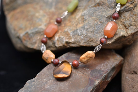 Chunky Tigers Eye Beaded Necklace With Sterling S… - image 4