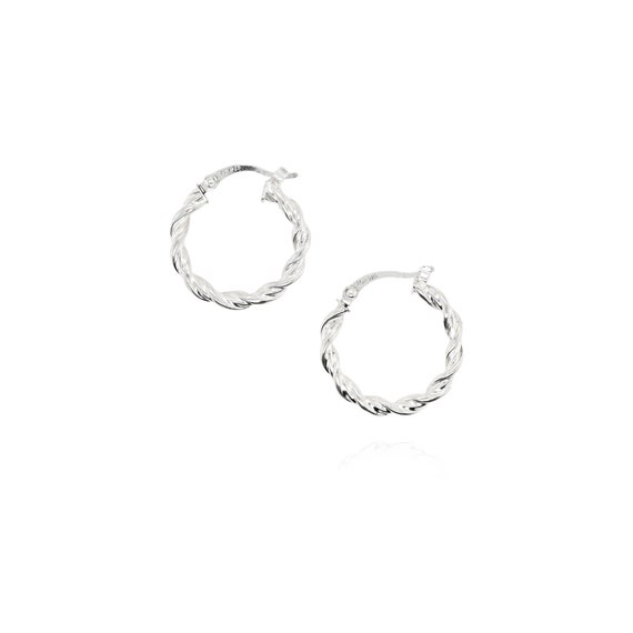 Sterling Silver Twisted Hoop Earrings, Round Ster… - image 1