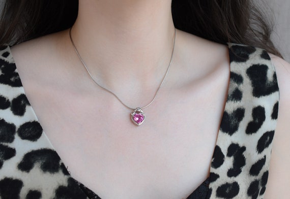Sterling Silver Pink CZ Heart Mom Necklace, Sterl… - image 4
