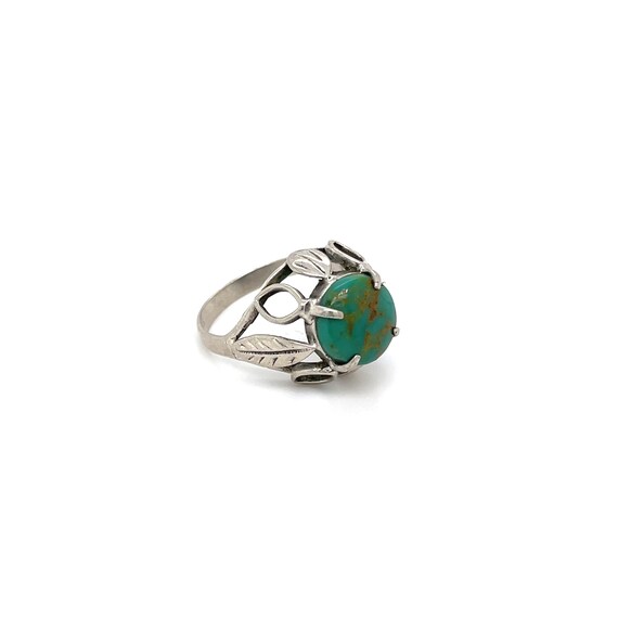 Silver Boho Turquoise Leaf Ring, Round Turquoise … - image 2
