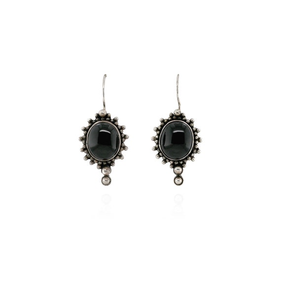 Sterling Silver Black Onyx Dangle Earrings, 925 S… - image 1