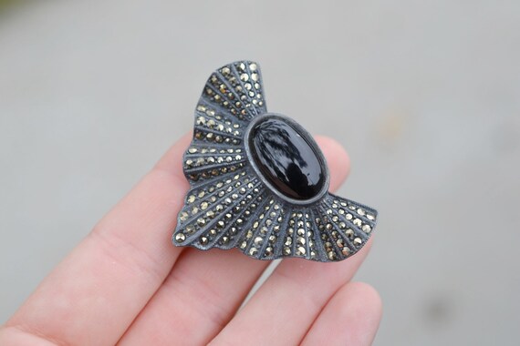 Sterling Silver Signed JUDITH JACK Onyx and Marcasite Belt  display picture 1