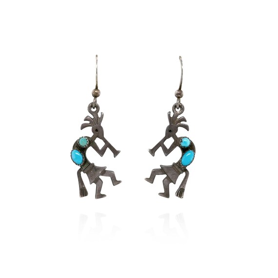 Sterling Turuoise Kokopelli Dangle Earrings, Kokopelli Jewelry, Sterling Kokopelli Earrings, Native American Turquoise Dangle Earrings