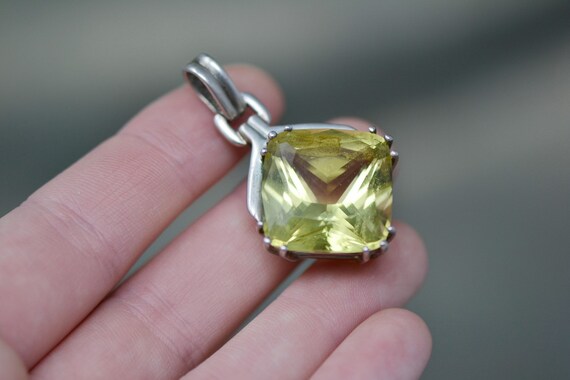 Sterling Silver Lemon Quartz Statement Pendant, S… - image 3