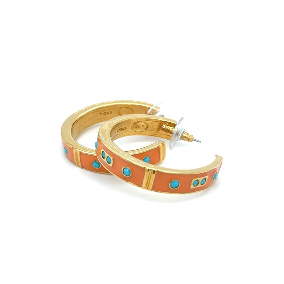 Gold Tone Designer KJL Kenneth J Lane Orange Enam… - image 3
