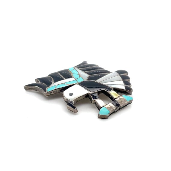 Sterling Silver Native American Turquoise Eagle Brooch, Sterling Bald Eagle Jewelry, Turquoise Inlay Pin, Native American Turquoise View 2