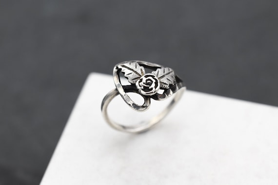 Simple Sterling Silver Rose Ring, Delicate Sterli… - image 1