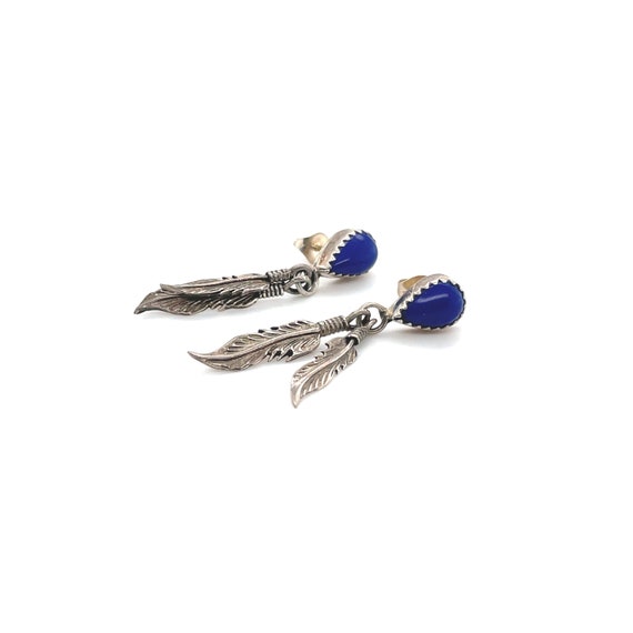 Sterling Silver Lapis Dangle Feather Earrings, Na… - image 2