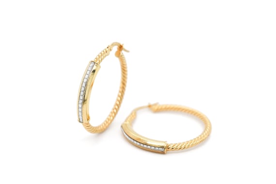 10k Yellow Gold Cable Hoop Earrings, 10k Hoop Earrings, 10k Gold Hoops, Trendy Gold Hoop Earrings, Round Gold Twisted Hoop Earrings