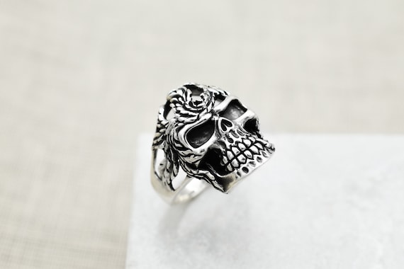 Sterling Silver Vine Skull Biker Ring, Sterling B… - image 2