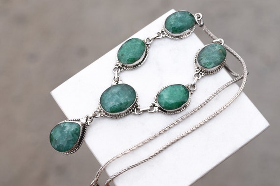 Sterling Silver Dyed Green Emerald Statement Neck… - image 2