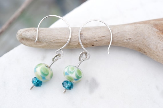 Sterling Silver Dangle Art Glass Beaded Earrings, Abstract Sterling Dangle Earrings, Dangle Bead Earrings, Art Glass Earrings, Bead Dangle