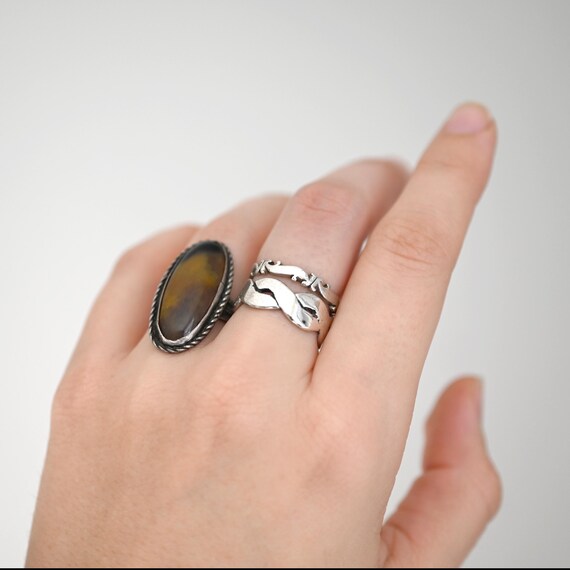 Sterling Silver Scroll Pattern Band Ring, Simple … - image 6