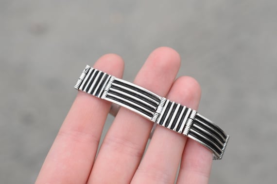 Solid Sterling Silver Unique Link Bracelet, Men's… - image 1