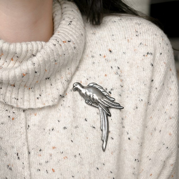 Large Sterling Silver Mexican Bird Brooch, Antiqu… - image 5